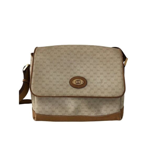GUCCI Vintage Micro GG Monogram Shoulder Messendger Handbag Canvas Leather Trim - Picture 2 of 14